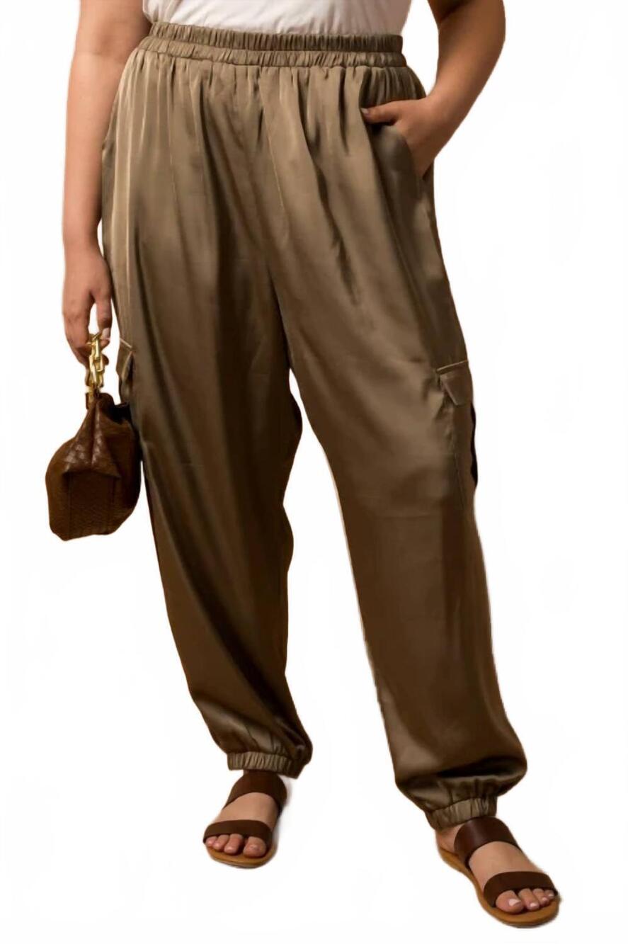 NEW GILLI women's satin cargo joggers - plus in olive